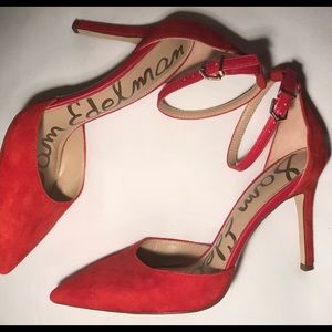 HOT Sam Edelman Red Suede heels with ankle Strap sz 7.5